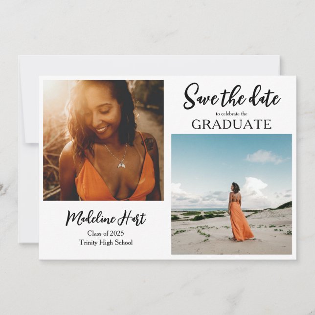 Anuncio Graduado moderno | Reserva la fecha | Foto de scri (Anverso)