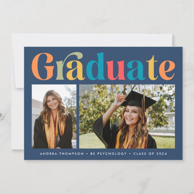 Anuncio Graduado Retro Colorful Two Photo Graduation (Anverso)