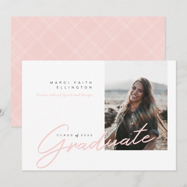 Anuncio Graduado rosa azul de foto moderna (Anverso / Reverso)