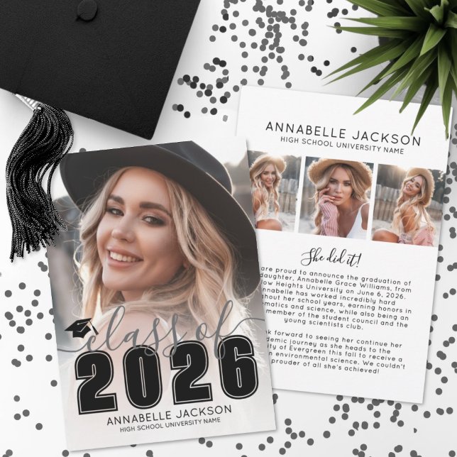 Anuncio Graduate Black White Photo Graduation (Graduate Black White Photo Graduation Announcement )