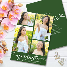 Anuncio Graduation 4 Photo Modern Calligraphy Hearts Green