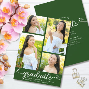 Anuncio Graduation 4 Photo Modern Calligraphy Hearts Green