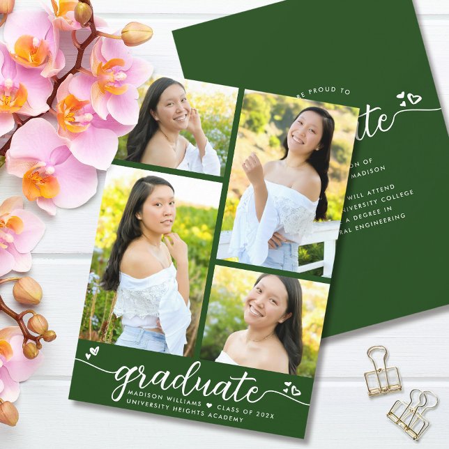 Anuncio Graduation 4 Photo Modern Calligraphy Hearts Green (Subido por el creador)