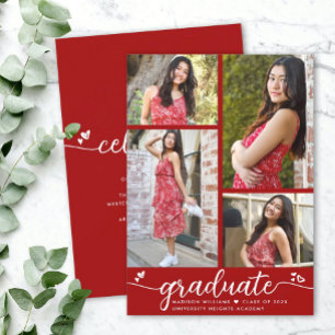 Anuncio Graduation 4 Photo Modern Calligraphy Hearts Red