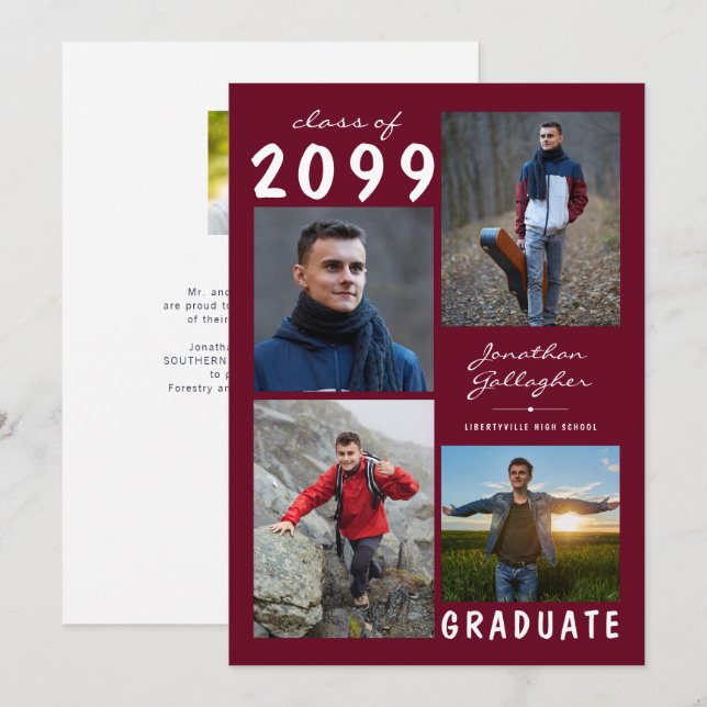 Anuncio Graduation 5 Photo Handwritten Burgundy Maroon (Anverso / Reverso)