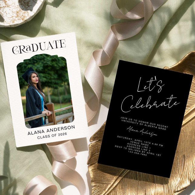 Anuncio Graduation Photo Announcement Modern Party Black (Subido por el creador)