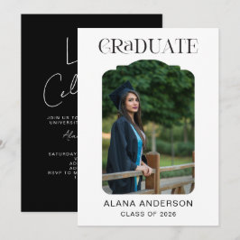 Anuncio Graduation Photo Announcement Modern Party Black