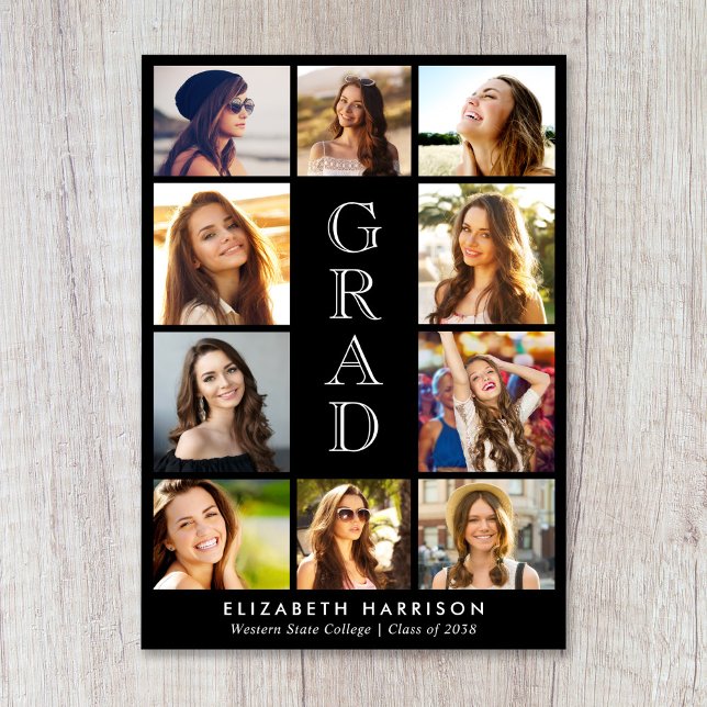 Anuncio Graduation Photo Collage Black (Graduation Photo Collage Black Announcement)