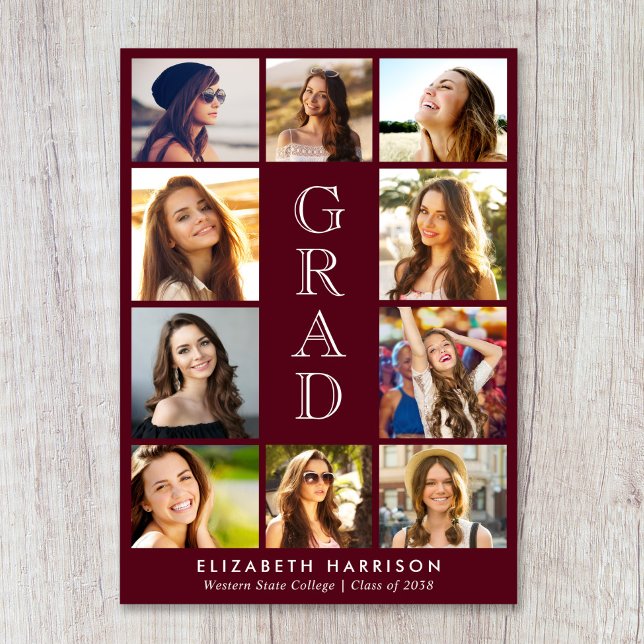 Anuncio Graduation Photo Collage Burgundy (Graduation Photo Collage Burgundy Announcement)