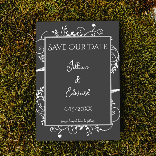 Anuncio Gray Flourish Save The Date Anunciation (Subido por el creador)