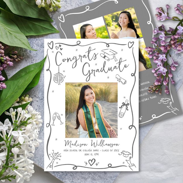 Anuncio Gray Hand Drawn Doodles Graduation 4 Photo White (Subido por el creador)