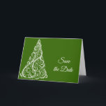 Anuncio Green Christmas Tree Winter Wedding Save the Date<br><div class="desc">Anuncie sus próximas nupcias de diciembre con la festiva Boda de Invierno del Árbol de Navidad Verde Guardar la Tarjeta de Saludo del Anuncio de Fecha. El color de fondo exterior de la tarjeta también es personalizable, por lo que puede cambiarla para que coincida con los colores bodas, si lo...</div>