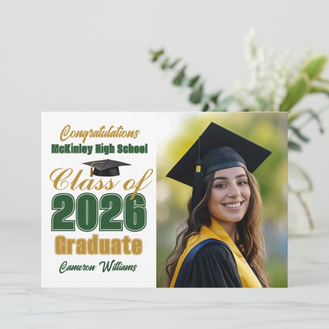 Anuncio Green Gold Class of 2026 Photo Graduation (Anverso de pie)