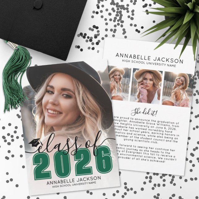 Anuncio Green Graduate Photo Graduation (Green Graduate Photo Graduation Announcement )