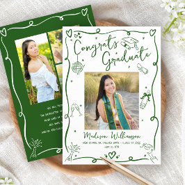 Anuncio Green Hand Drawn Doodles Graduation 4 Photo White