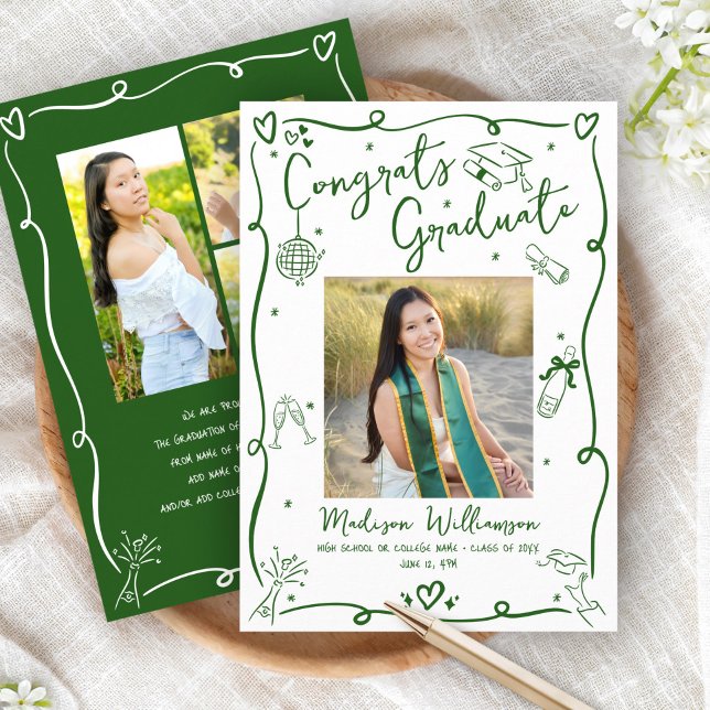 Anuncio Green Hand Drawn Doodles Graduation 4 Photo White (Subido por el creador)