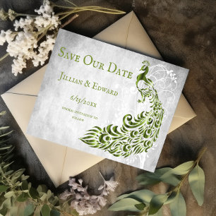 Anuncio Green Peacock Leaf Vine Save The Date Anunció