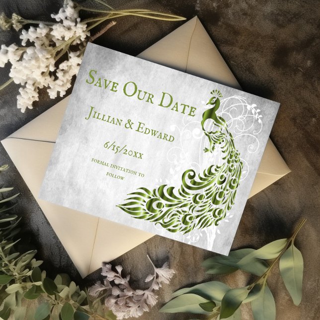 Anuncio Green Peacock Leaf Vine Save The Date Anunció (Green Peacock Leaf Vine Save the Date)