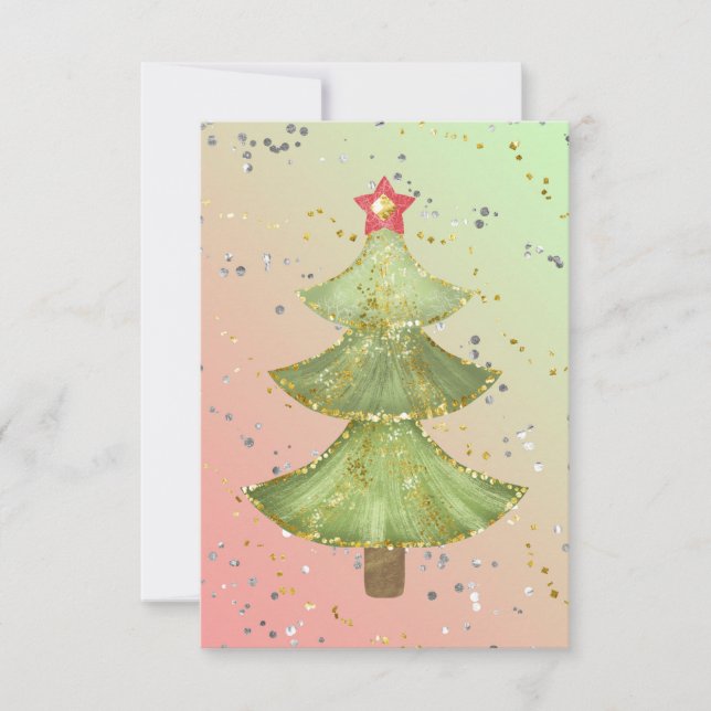 Anuncio Green Sparkle Blank Gold Árbol moderno de Navidad  (Anverso)