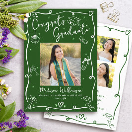 Anuncio Green White Hand Drawn Doodles Graduation 4 Photo