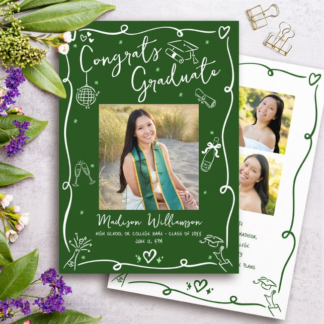 Anuncio Green White Hand Drawn Doodles Graduation 4 Photo (Subido por el creador)