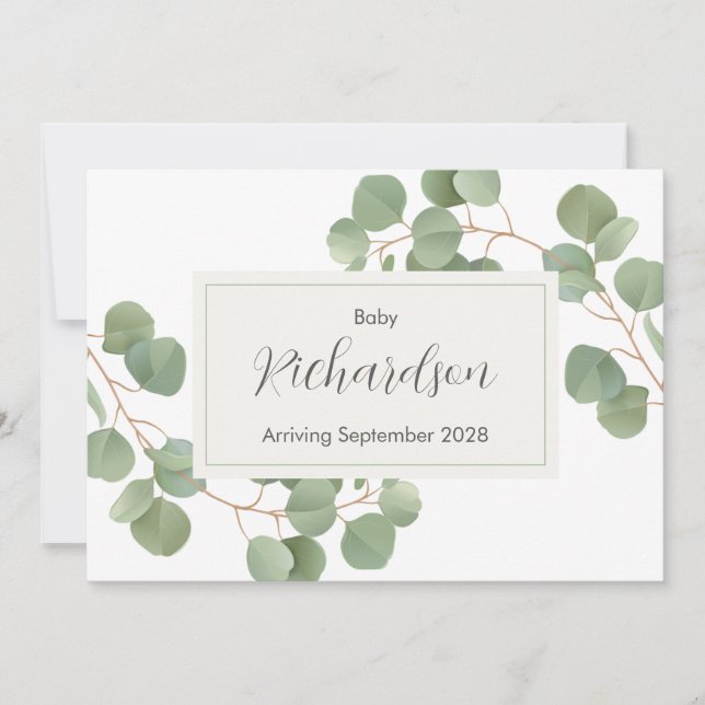 Anuncio Greenery Eucalyptus Pregnancy Announcement Card (Anverso)