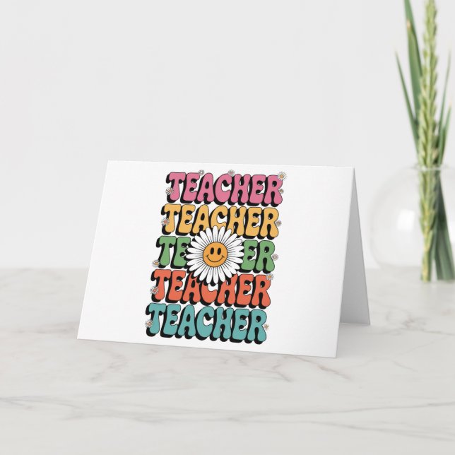 Anuncio Groovy Teacher Cute Daisy Flower Retro Back School (Anverso)