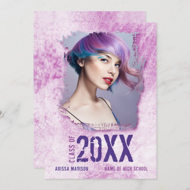 Anuncio Grunge Moderno Guay 2-Sied Photo Pink Purple Grad (Anverso / Reverso)