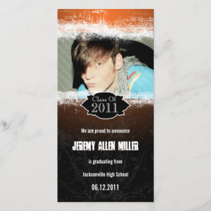 Anuncio Grunge Naranja Black Graduation Photo Card