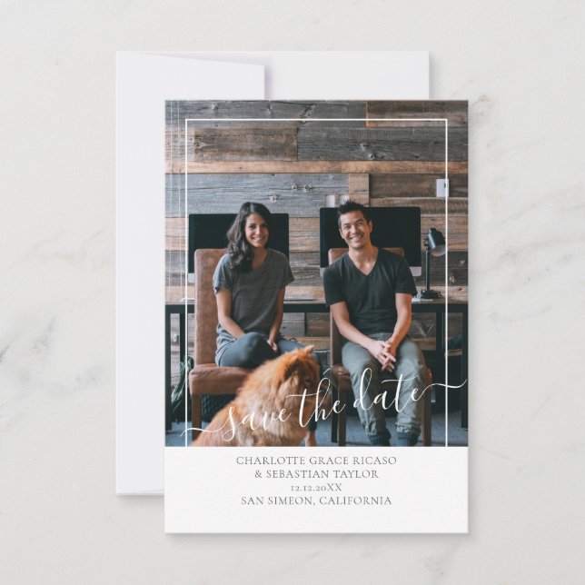 Anuncio Guardar La Fecha Moderna De Blanco Gris Personaliz (Anverso)