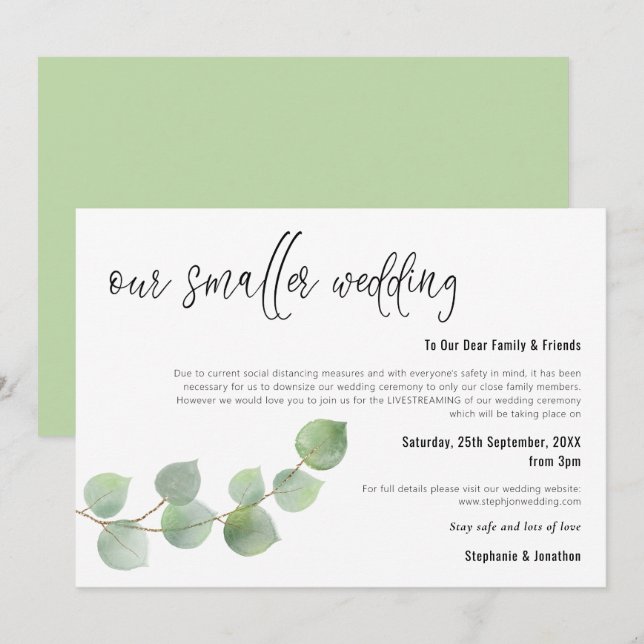 Anuncio Guion de Boda Pequeña Reducción Elegante Eucalipto (Anverso / Reverso)