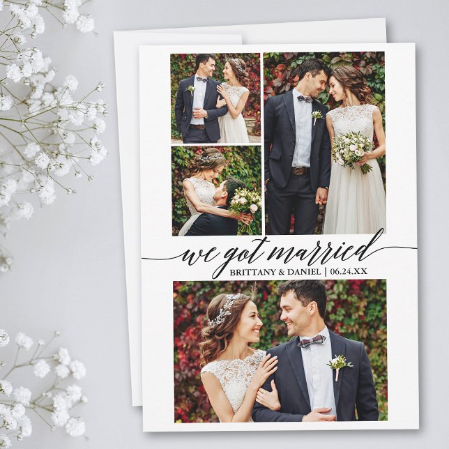 Anuncio Guión de caligrafía 4 Foto Que Nos Casamos (Customize to add text or more photos to back of card.)