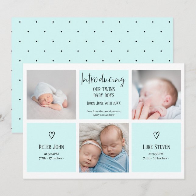 Anuncio guión de la moda 3 collage de fotos bebé mellizos  (Anverso / Reverso)