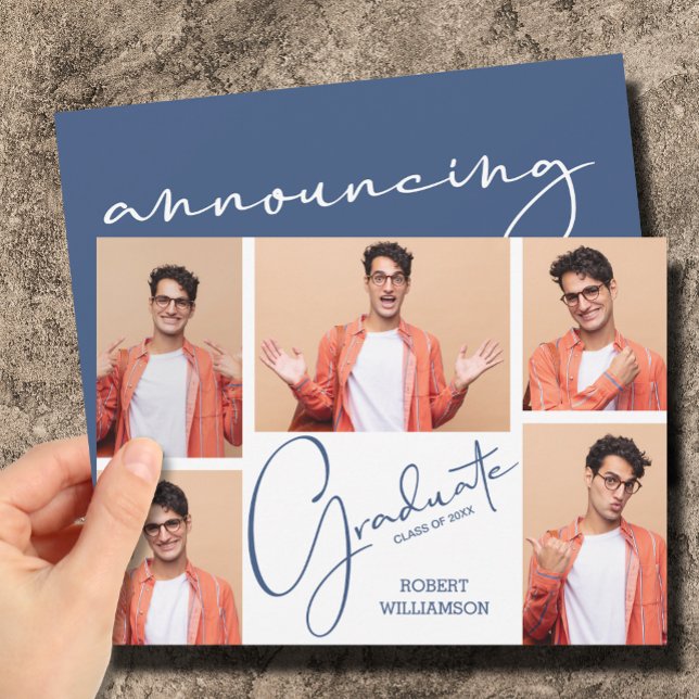 Anuncio Guión de Moda de la universidad de 5 fotos (5 Photo Graduation Collage Chic Script Announcements)