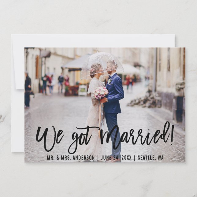 Anuncio Guión de pincel moderno nos casamos con el Sr. y l (Anverso)