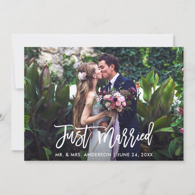 Anuncio Guión de pincel moderno sólo foto Boda casada (Anverso)