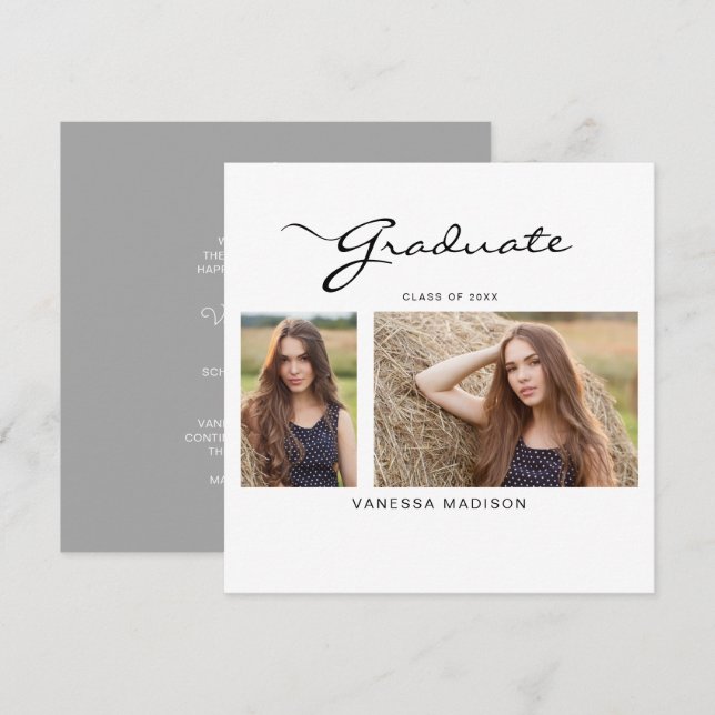 Anuncio Guión elegante moderno Mínimo | 2 Graduación fotog (Anverso / Reverso)
