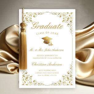 Anuncio Guión marfil de oro de los padres de graduación bl