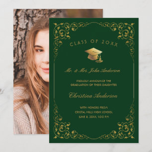 Anuncio Guión marfil dorado de graduación verde foto prima