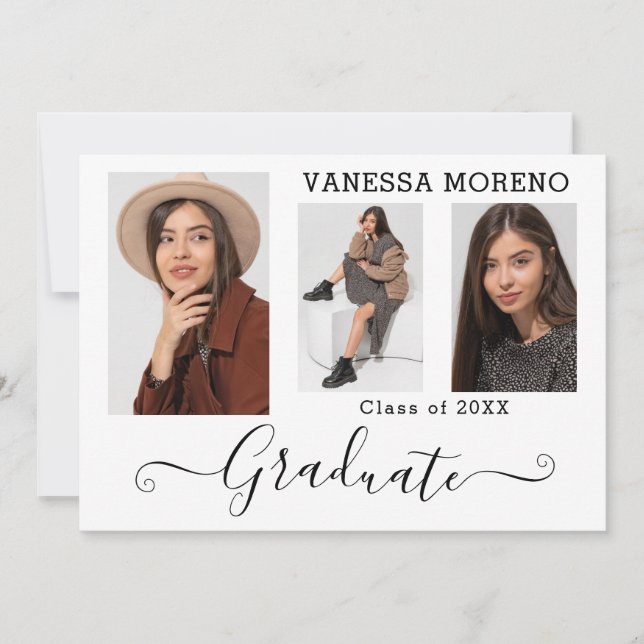 Anuncio Guión moderno caligráfico 3 Foto Graduación blanca (Anverso)