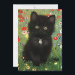 Anuncio Gustav Klimt Kitten<br><div class="desc">Tarjeta con un gatito de Gustav Klimt! Este gatito negro lleva un collar de plata y se sienta en un campo de flores rojas, azules, blancas y amarillas. ¡Un regalo maravilloso para los amantes del gato y del arte austriaco!</div>