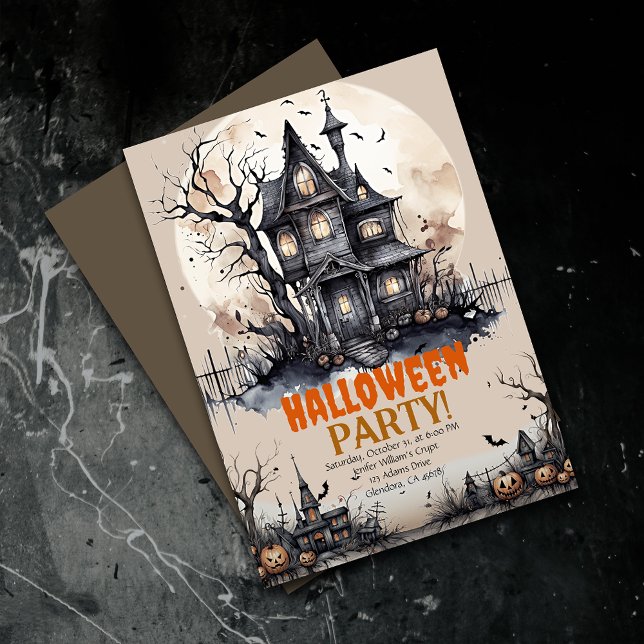 Anuncio Halloween Mansion Halloween Spooky Party Invitació (Elevate your upcoming event with uniquely spooky and captivatingly designed Halloween invitations!)