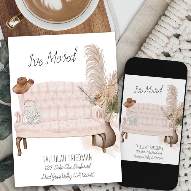 Anuncio He movido la Moda Boho Elegant Living Room (boho chic living room new address card available printed or as printable digital download)