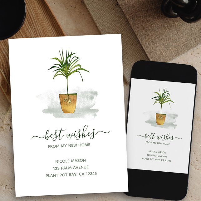 Anuncio He Mudado La Planta De Palm Potada Mi Nueva Casa E (elegant plant new address card available printed or as printable digital download)