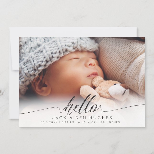 Anuncio Hello Baby Boy Girl Birth Announcement Photo Cards (Anverso)