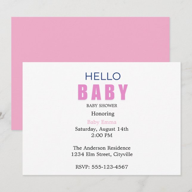 Anuncio Hello Baby Emma Shower Invitation (Anverso / Reverso)