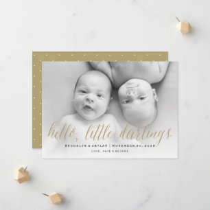 Anuncio Hello Little Darlings Gold Script Twin Photo Birth