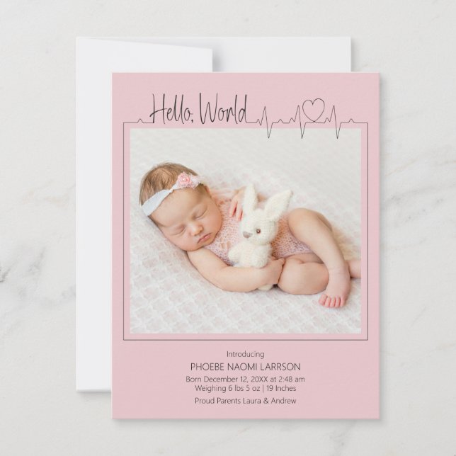 Anuncio Hello, World Baby Announcement Card (Anverso)