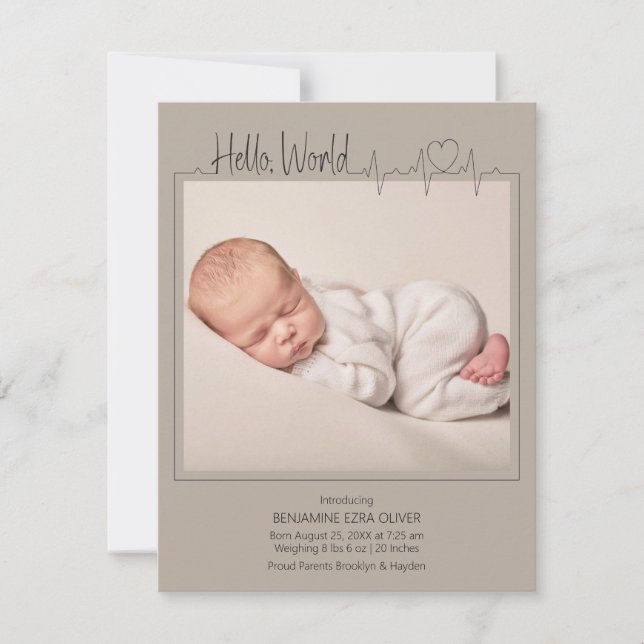 Anuncio Hello, World Baby Announcement Card (Anverso)