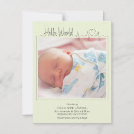Anuncio Hello, World Baby Announcement Card